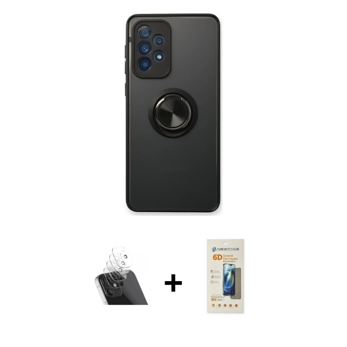 MARSİLYAN™- Galaxy A73 5G Kılıf Yörünge Çizgi - Siyah 6D Mat Seramik Hayalet Nano Ekran Koruyucu + Kamera Lens Koruma Cam - SF