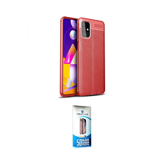 MARSİLYAN™- Galaxy M31S Kılıf Doruk Klasik Özel Seri - Siyah 5D Eko Cam Ekran Koruyucu