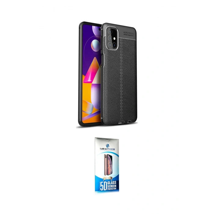 MARSİLYAN™- Galaxy M31S Kılıf Doruk Klasik Özel Seri - Siyah 5D Eko Cam Ekran Koruyucu