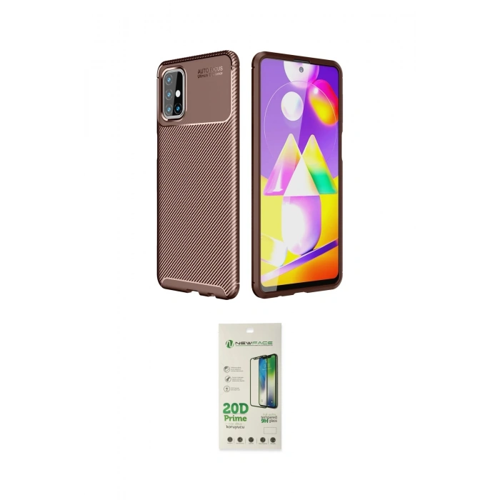 MARSİLYAN™- Galaxy M31S Kılıf Eksen Form Prime - Siyah 20D Premium Cam Ekran Koruyucu
