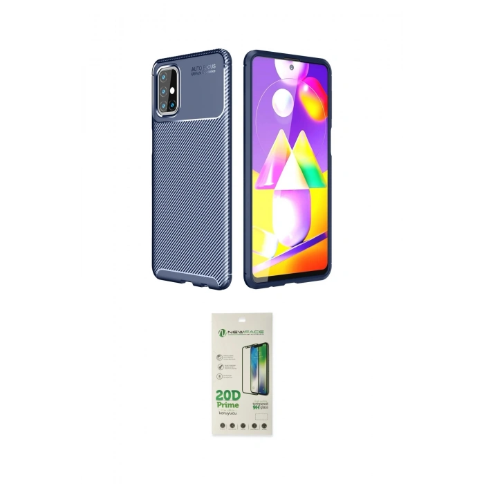 MARSİLYAN™- Galaxy M31S Kılıf Eksen Form Prime - Siyah 20D Premium Cam Ekran Koruyucu