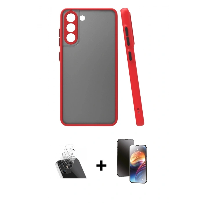 MARSİLYAN™- Galaxy S21 FE Kılıf Ahenk Çizgi Serisi - Siyah 3D Antistatik Mat Seramik Nano Ekran Koruyucu + Kamera Lens Koruma Cam - SF