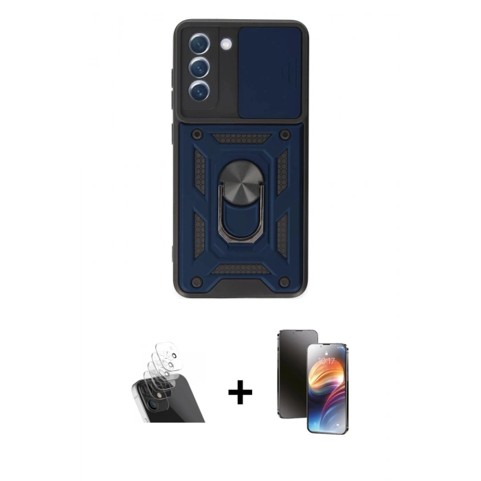 MARSİLYAN™- Galaxy S21 FE Kılıf Ahenk Klasik - Siyah 3D Antistatik Mat Seramik Nano Ekran Koruyucu + Kamera Lens Koruma Cam - SF