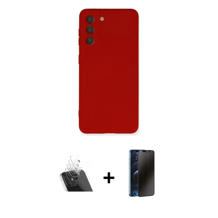 MARSİLYAN™- Galaxy S21 FE Kılıf Ahenk Serisi - Siyah 3D Antistatik Hayalet Cam Ekran Koruyucu + Kamera Lens Koruma Cam - SF