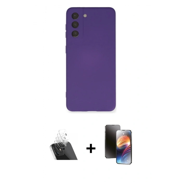 MARSİLYAN™- Galaxy S21 FE Kılıf Ahenk Serisi - Siyah 3D Antistatik Mat Seramik Nano Ekran Koruyucu + Kamera Lens Koruma Cam - SF
