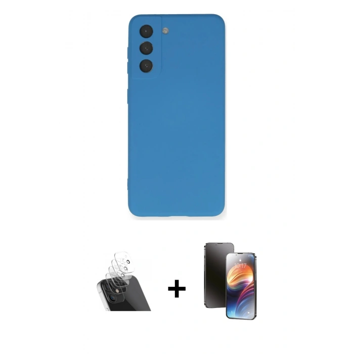 MARSİLYAN™- Galaxy S21 FE Kılıf Ahenk Serisi - Siyah 3D Antistatik Mat Seramik Nano Ekran Koruyucu + Kamera Lens Koruma Cam - SF