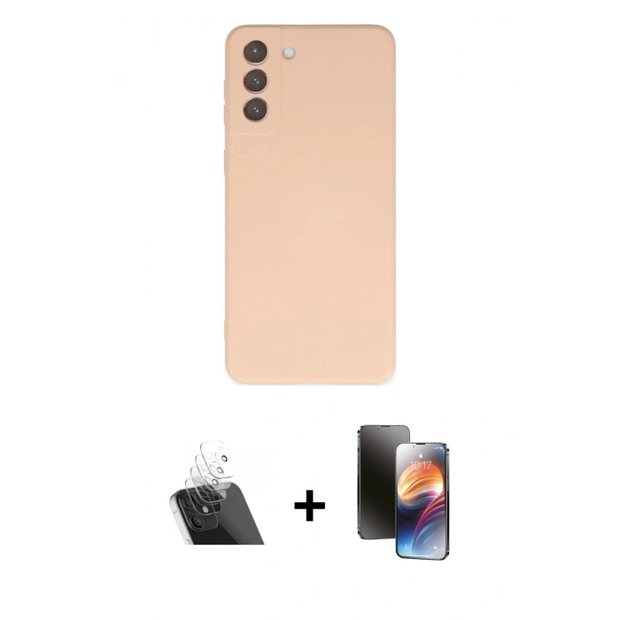 MARSİLYAN™- Galaxy S21 FE Kılıf Ahenk Serisi - Siyah 3D Antistatik Mat Seramik Nano Ekran Koruyucu + Kamera Lens Koruma Cam - SF
