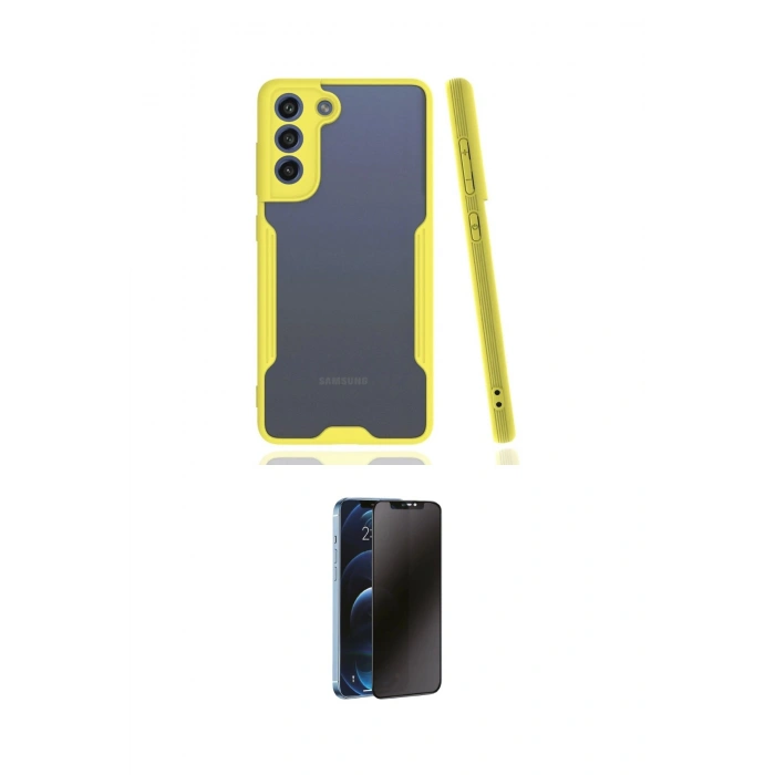 MARSİLYAN™- Galaxy S21 FE Kılıf Atlas Asil Serisi - Siyah 3D Antistatik Hayalet Cam Ekran Koruyucu