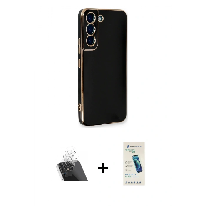 MARSİLYAN™- Galaxy S21 FE Kılıf Yankı Serisi - Şeffaf Pasifik Cam Ekran Koruyucu + Kamera Lens Koruma Cam - SF