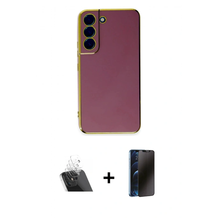 MARSİLYAN™- Galaxy S21 FE Kılıf Yankı Serisi - Siyah 3D Antistatik Hayalet Cam Ekran Koruyucu + Kamera Lens Koruma Cam - SF