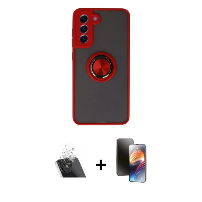 MARSİLYAN™- Galaxy S21 FE Kılıf Yörünge Çizgi - Siyah 3D Antistatik Mat Seramik Nano Ekran Koruyucu + Kamera Lens Koruma Cam - SF