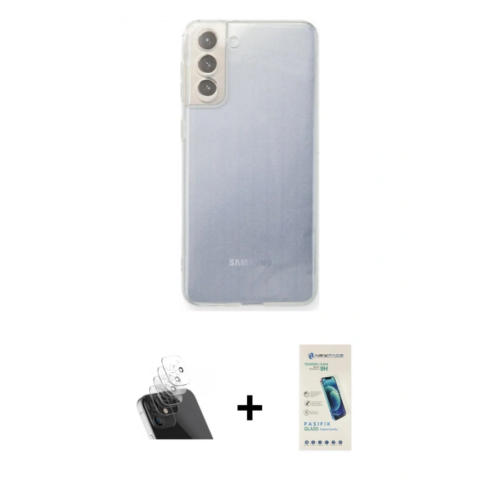 MARSİLYAN™- Galaxy S21 FE Kılıf Zirve Doku - Şeffaf Pasifik Cam Ekran Koruyucu + Kamera Lens Koruma Cam - SF