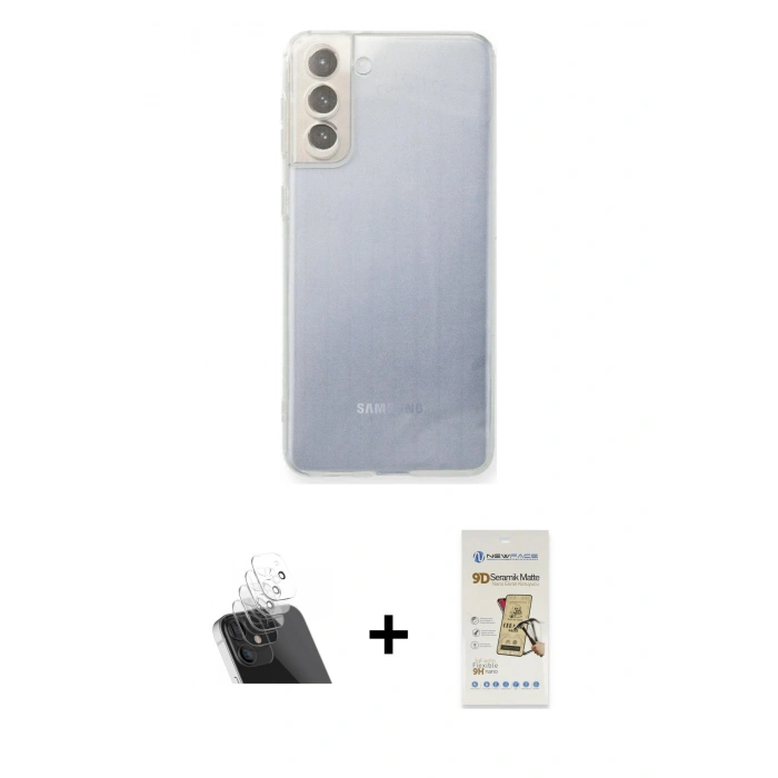 MARSİLYAN™- Galaxy S21 FE Kılıf Zirve Doku - Siyah Mat Seramik Nano Ekran Koruyucu + Kamera Lens Koruma Cam - SF