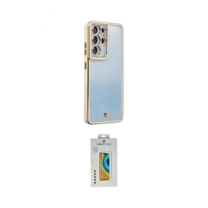 MARSİLYAN™- Galaxy S21 Ultra Kılıf Çekirdek Klasik Serisi - Şeffaf Polymer Nano Ekran Koruyucu