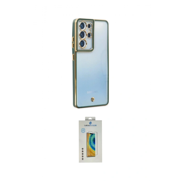 MARSİLYAN™- Galaxy S21 Ultra Kılıf Çekirdek Klasik Serisi - Şeffaf Polymer Nano Ekran Koruyucu
