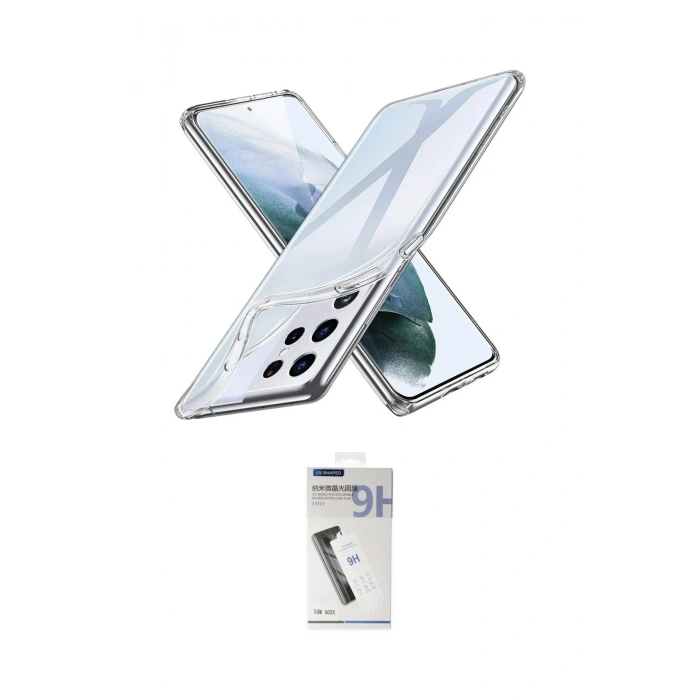 MARSİLYAN™- Galaxy S21 Ultra Kılıf Zirve Doku - Şeffaf Uv Polymer Nano Ekran Koruyucu