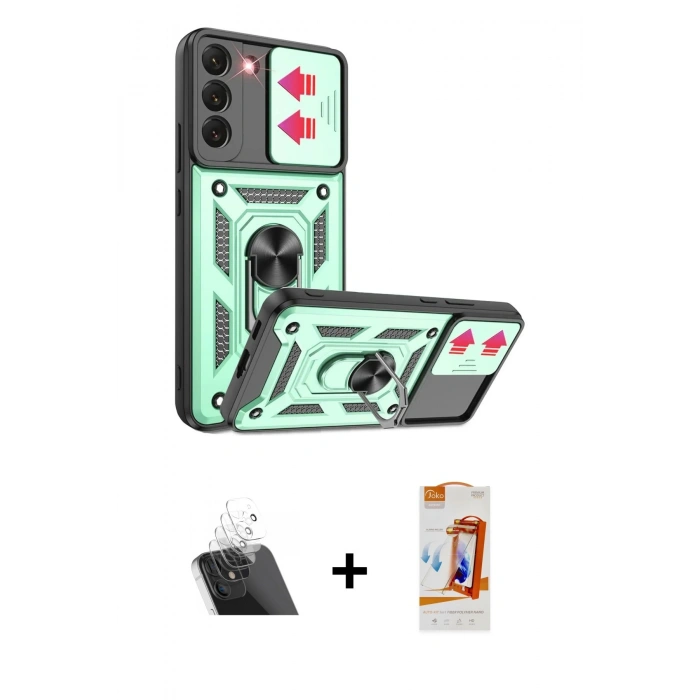 MARSİLYAN™- Galaxy S22 Kılıf Ahenk Klasik - Siyah AutoKit 5in1 Fiber Polymer Nano Ekran Koruyucu + Kamera Lens Koruma Cam - SF