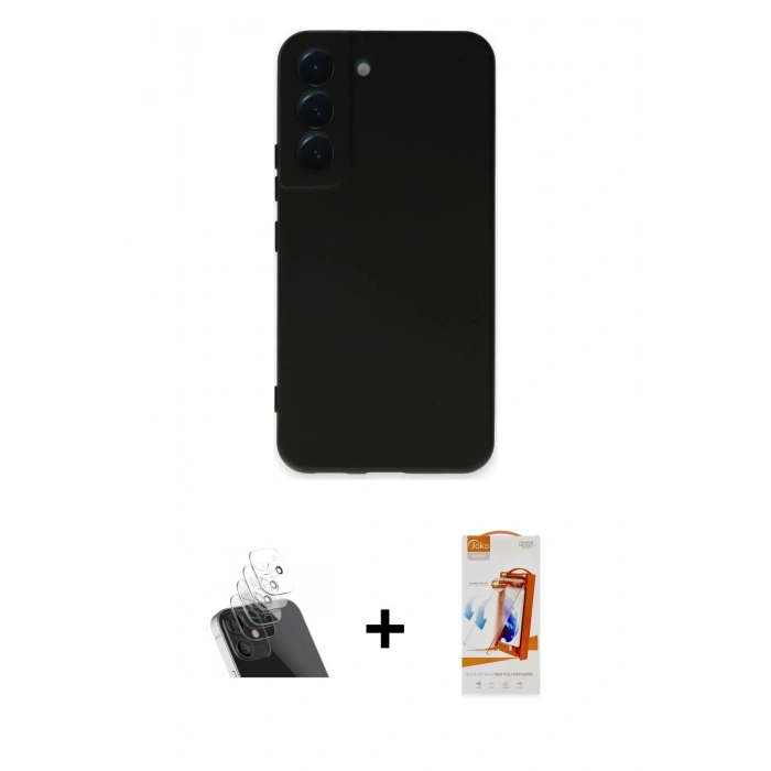 MARSİLYAN™- Galaxy S22 Kılıf Ahenk Serisi - Siyah AutoKit 5in1 Fiber Polymer Nano Ekran Koruyucu + Kamera Lens Koruma Cam - SF