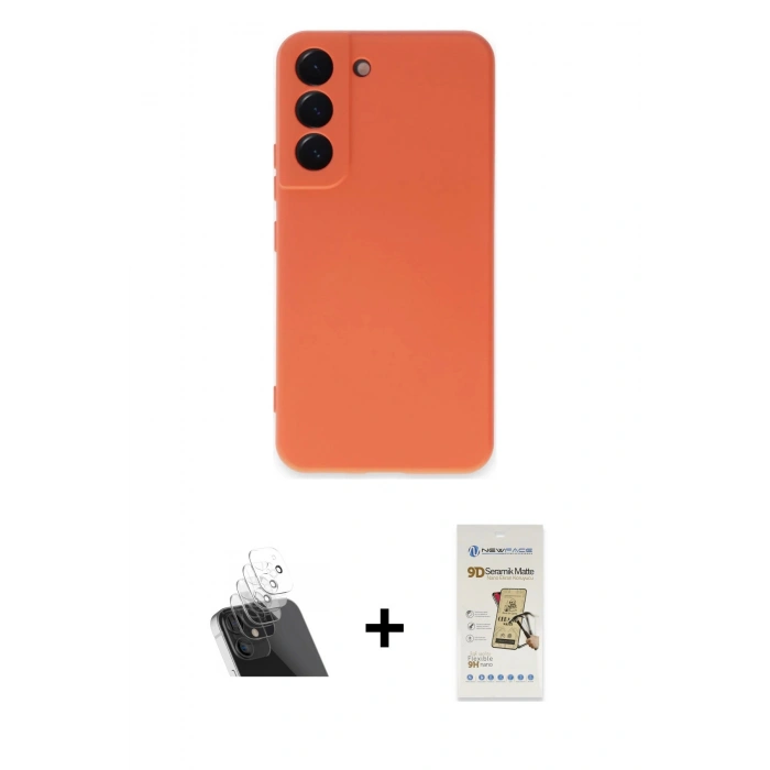 MARSİLYAN™- Galaxy S22 Kılıf Ahenk Serisi - Siyah Mat Seramik Nano Ekran Koruyucu + Kamera Lens Koruma Cam - SF