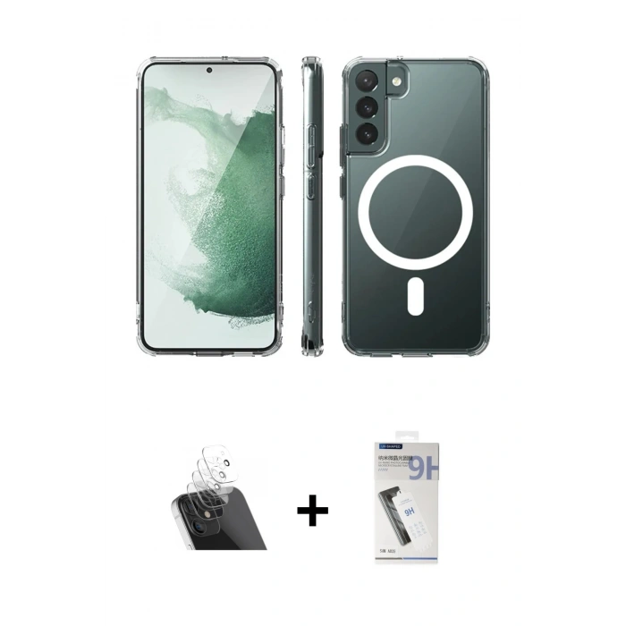MARSİLYAN™- Galaxy S22 Kılıf Ahenk Yansıma Prime - Şeffaf Uv Polymer Nano Ekran Koruyucu + Kamera Lens Koruma Cam - SF