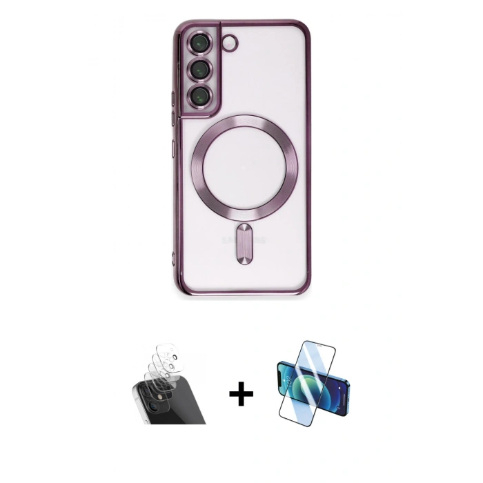 MARSİLYAN™- Galaxy S22 Kılıf Nova Işık Özel Seri - Siyah 3D Antistatik Seramik Nano Ekran Koruyucu + Kamera Lens Koruma Cam - SF