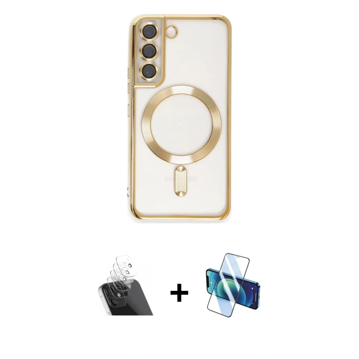MARSİLYAN™- Galaxy S22 Kılıf Nova Işık Özel Seri - Siyah 3D Antistatik Seramik Nano Ekran Koruyucu + Kamera Lens Koruma Cam - SF