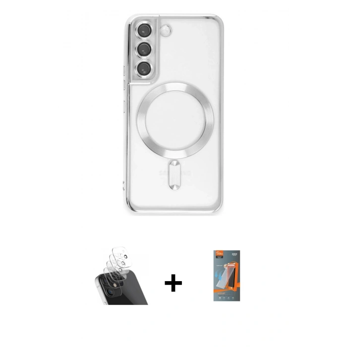 MARSİLYAN™- Galaxy S22 Kılıf Nova Işık Özel Seri - Siyah AutoKit 5in1 Fiber Hayalet Polymer Nano Ekran Koruyucu + Kamera Lens Koruma Cam - SF