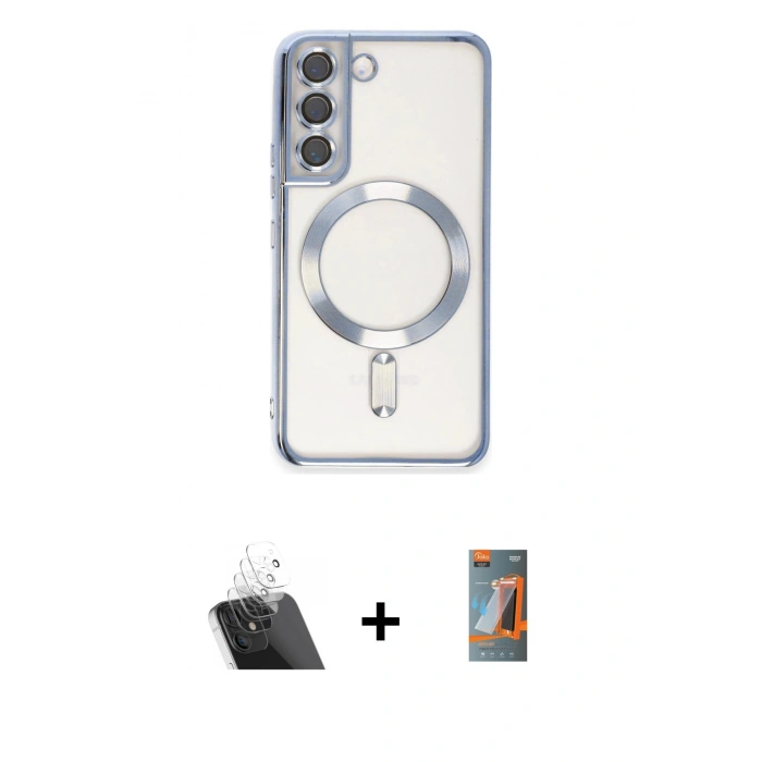 MARSİLYAN™- Galaxy S22 Kılıf Nova Işık Özel Seri - Siyah AutoKit 5in1 Fiber Hayalet Polymer Nano Ekran Koruyucu + Kamera Lens Koruma Cam - SF