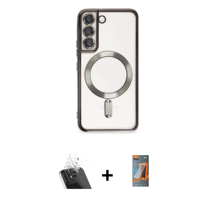 MARSİLYAN™- Galaxy S22 Kılıf Nova Işık Özel Seri - Siyah AutoKit 5in1 Fiber Hayalet Polymer Nano Ekran Koruyucu + Kamera Lens Koruma Cam - SF