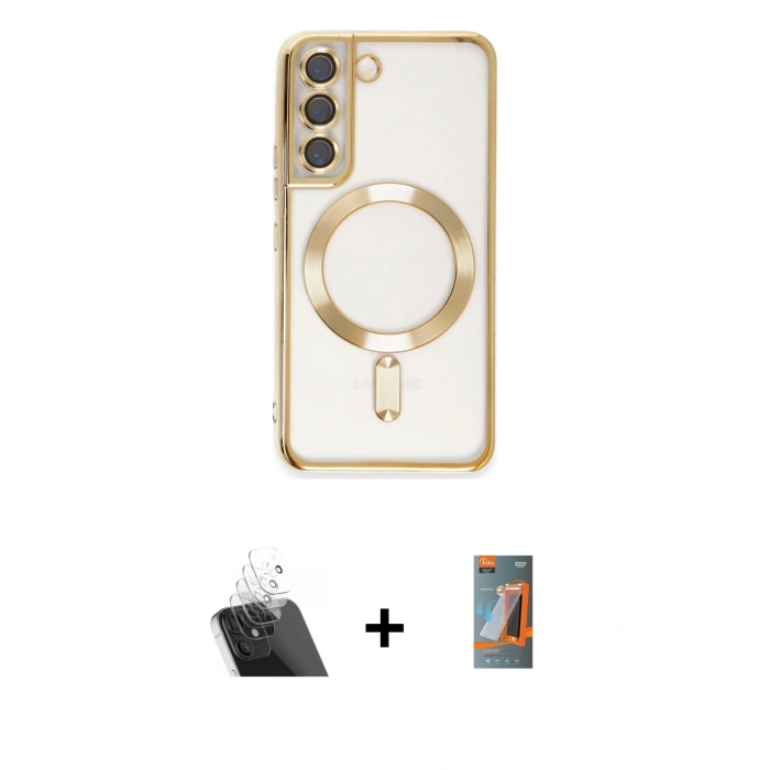 MARSİLYAN™- Galaxy S22 Kılıf Nova Işık Özel Seri - Siyah AutoKit 5in1 Fiber Hayalet Polymer Nano Ekran Koruyucu + Kamera Lens Koruma Cam - SF