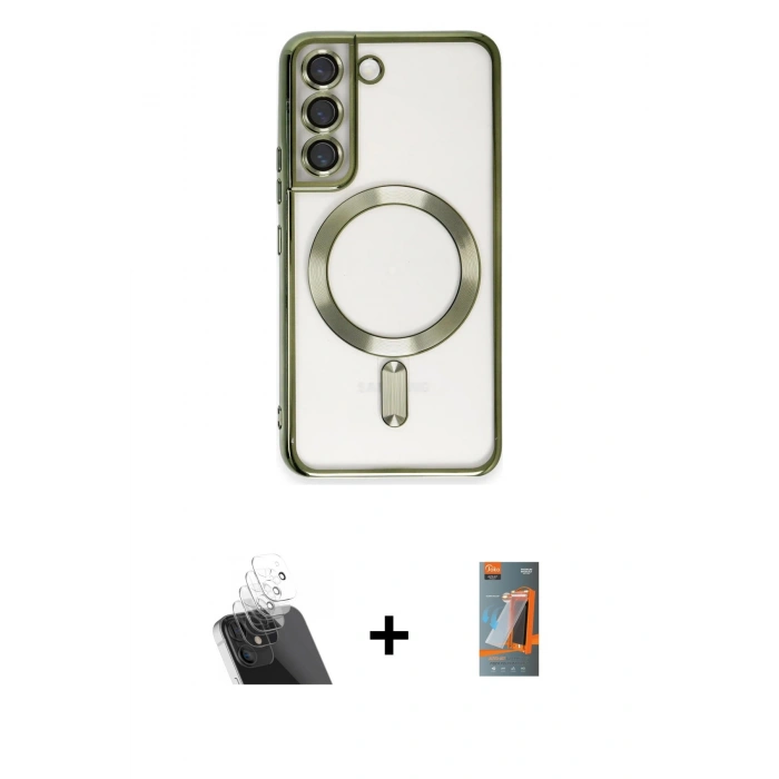 MARSİLYAN™- Galaxy S22 Kılıf Nova Işık Özel Seri - Siyah AutoKit 5in1 Fiber Hayalet Polymer Nano Ekran Koruyucu + Kamera Lens Koruma Cam - SF