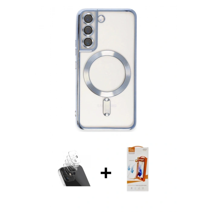 MARSİLYAN™- Galaxy S22 Kılıf Nova Işık Özel Seri - Siyah AutoKit 5in1 Fiber Polymer Nano Ekran Koruyucu + Kamera Lens Koruma Cam - SF