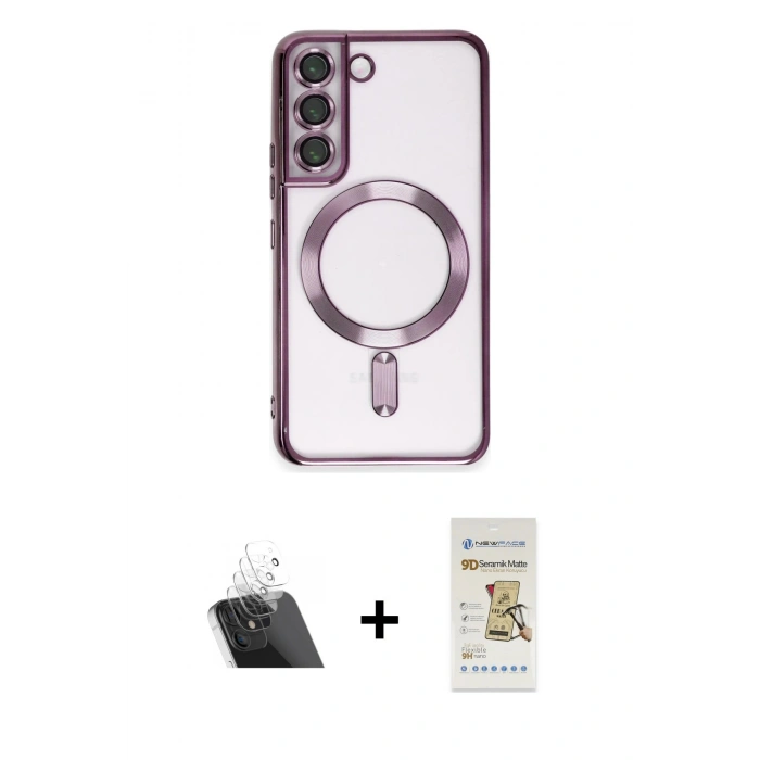 MARSİLYAN™- Galaxy S22 Kılıf Nova Işık Özel Seri - Siyah Mat Seramik Nano Ekran Koruyucu + Kamera Lens Koruma Cam - SF