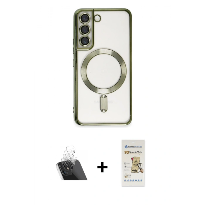 MARSİLYAN™- Galaxy S22 Kılıf Nova Işık Özel Seri - Siyah Mat Seramik Nano Ekran Koruyucu + Kamera Lens Koruma Cam - SF
