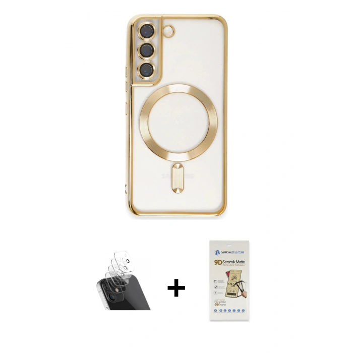 MARSİLYAN™- Galaxy S22 Kılıf Nova Işık Özel Seri - Siyah Mat Seramik Nano Ekran Koruyucu + Kamera Lens Koruma Cam - SF
