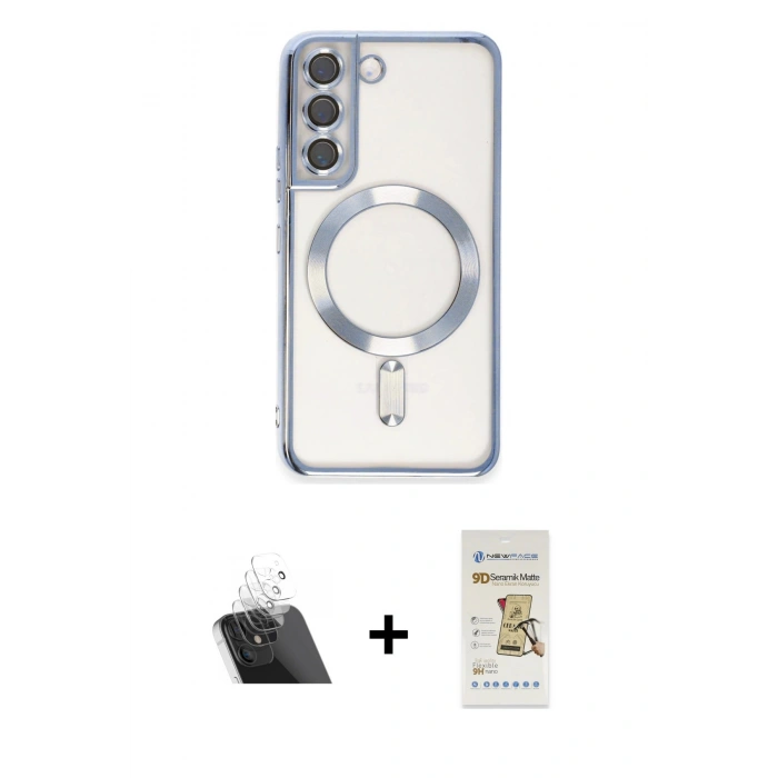 MARSİLYAN™- Galaxy S22 Kılıf Nova Işık Özel Seri - Siyah Mat Seramik Nano Ekran Koruyucu + Kamera Lens Koruma Cam - SF