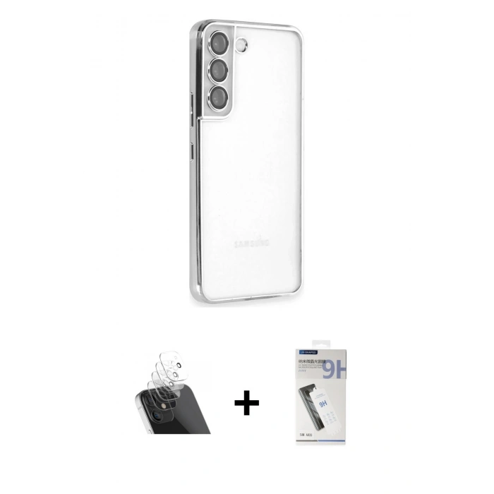 MARSİLYAN™- Galaxy S22 Kılıf Vadi Minimal - Şeffaf Uv Polymer Nano Ekran Koruyucu + Şeffaf Kamera Lens Koruma Cam