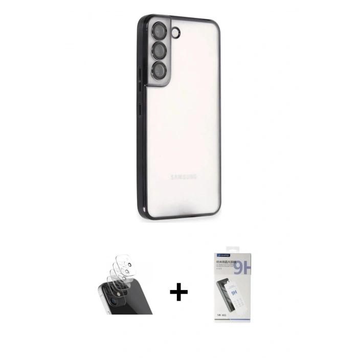 MARSİLYAN™- Galaxy S22 Kılıf Vadi Minimal - Şeffaf Uv Polymer Nano Ekran Koruyucu + Şeffaf Kamera Lens Koruma Cam