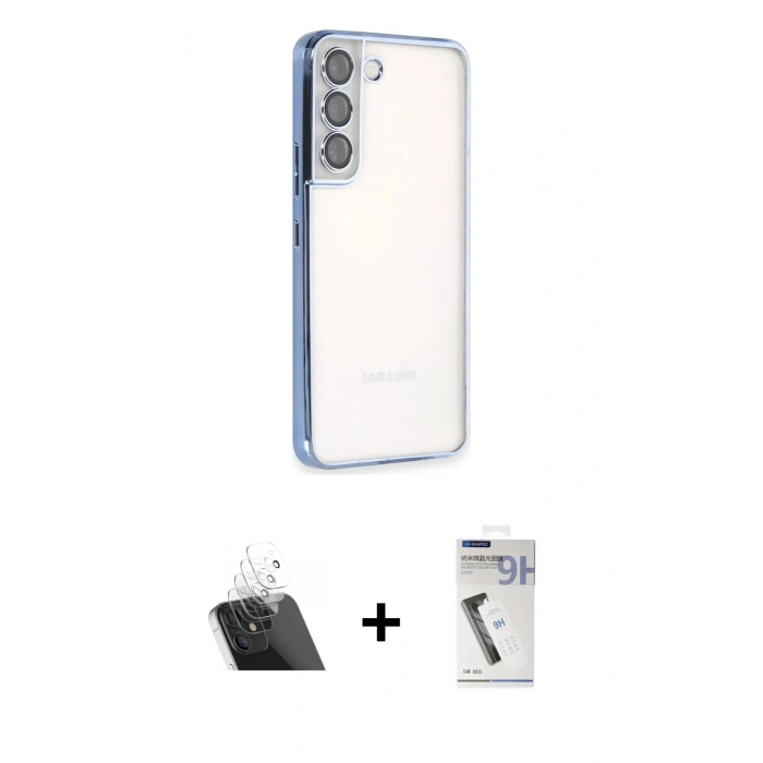 MARSİLYAN™- Galaxy S22 Kılıf Vadi Minimal - Şeffaf Uv Polymer Nano Ekran Koruyucu + Şeffaf Kamera Lens Koruma Cam