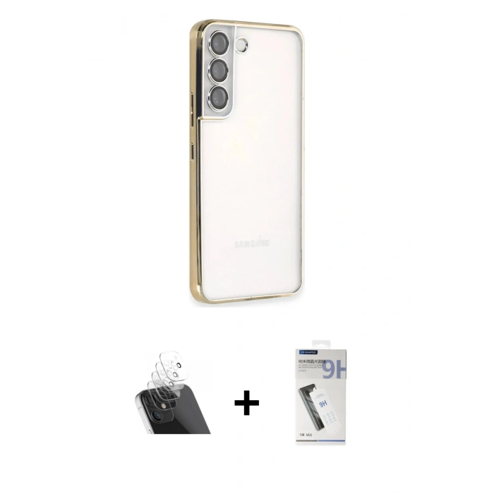 MARSİLYAN™- Galaxy S22 Kılıf Vadi Minimal - Şeffaf Uv Polymer Nano Ekran Koruyucu + Şeffaf Kamera Lens Koruma Cam