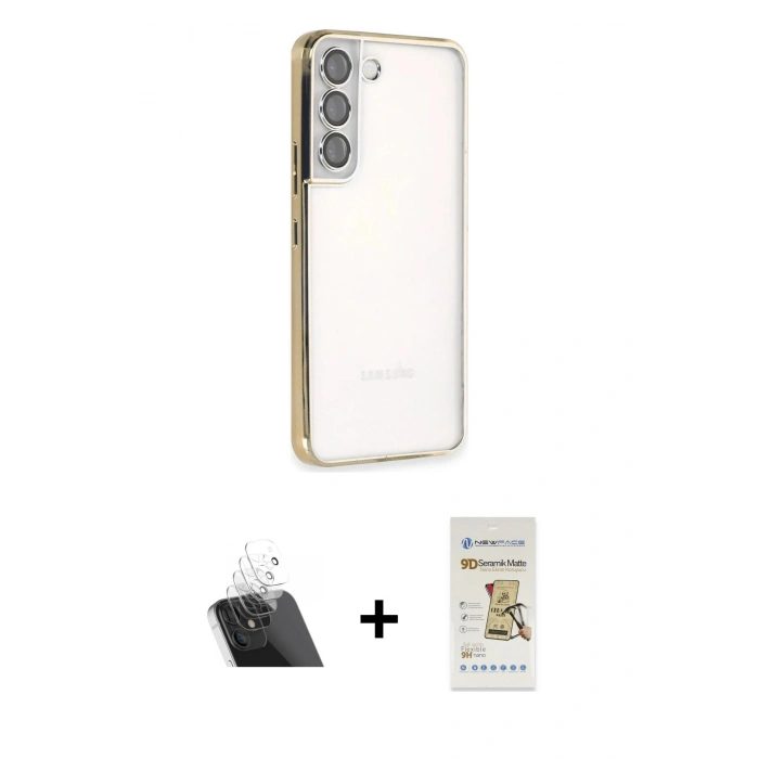 MARSİLYAN™- Galaxy S22 Kılıf Vadi Minimal - Siyah Mat Seramik Nano Ekran Koruyucu + Kamera Lens Koruma Cam - SF