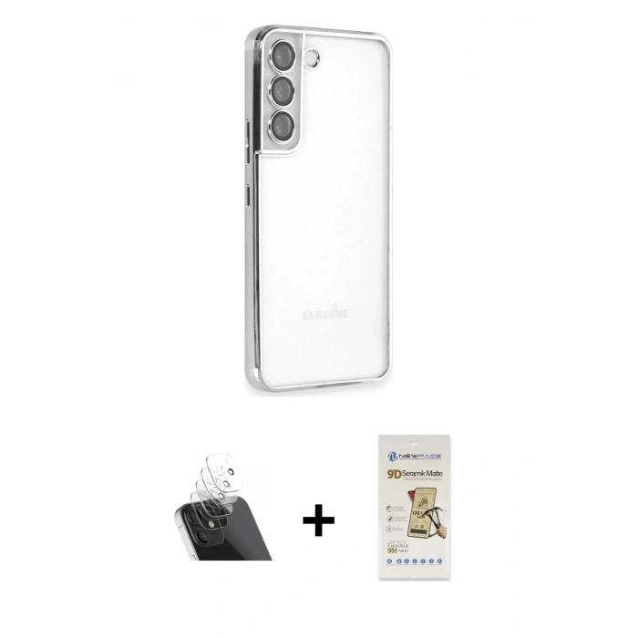 MARSİLYAN™- Galaxy S22 Kılıf Vadi Minimal - Siyah Mat Seramik Nano Ekran Koruyucu + Kamera Lens Koruma Cam - SF