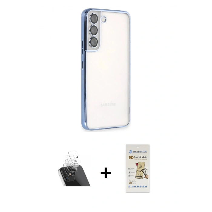 MARSİLYAN™- Galaxy S22 Kılıf Vadi Minimal - Siyah Mat Seramik Nano Ekran Koruyucu + Kamera Lens Koruma Cam - SF