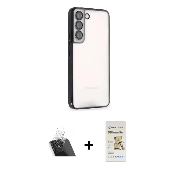 MARSİLYAN™- Galaxy S22 Kılıf Vadi Minimal - Siyah Mat Seramik Nano Ekran Koruyucu + Kamera Lens Koruma Cam - SF