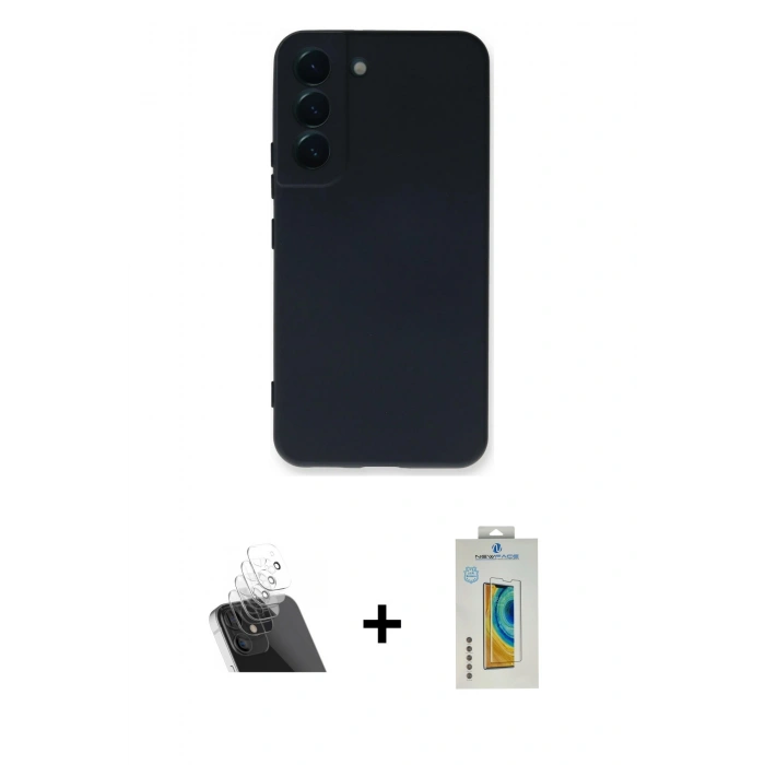 MARSİLYAN™- Galaxy S22 Plus Kılıf Ahenk Serisi - Şeffaf Polymer Nano Ekran Koruyucu + Kamera Lens Koruma Cam - SF
