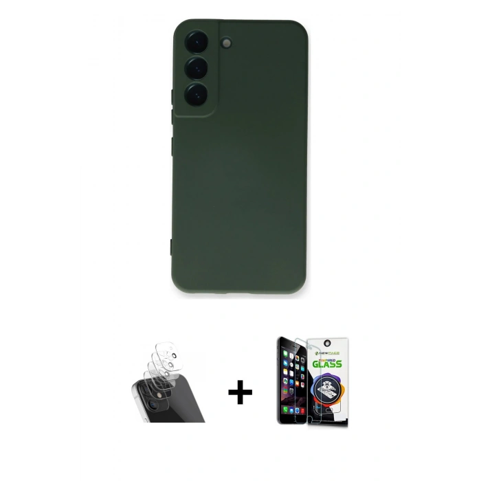 MARSİLYAN™- Galaxy S22 Plus Kılıf Ahenk Serisi - Şeffaf Temperli Cam Ekran Koruyucu + Kamera Lens Koruma Cam - SF