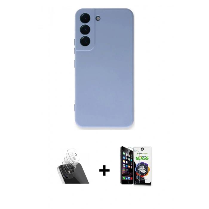 MARSİLYAN™- Galaxy S22 Plus Kılıf Ahenk Serisi - Şeffaf Temperli Cam Ekran Koruyucu + Kamera Lens Koruma Cam - SF