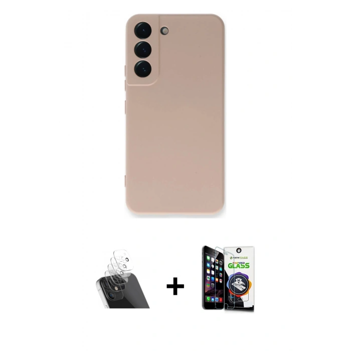 MARSİLYAN™- Galaxy S22 Plus Kılıf Ahenk Serisi - Şeffaf Temperli Cam Ekran Koruyucu + Kamera Lens Koruma Cam - SF