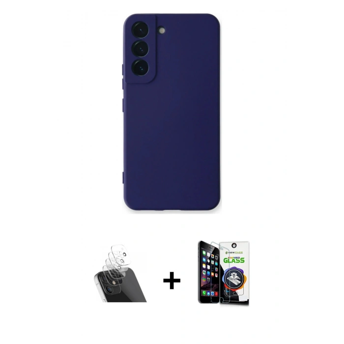 MARSİLYAN™- Galaxy S22 Plus Kılıf Ahenk Serisi - Şeffaf Temperli Cam Ekran Koruyucu + Kamera Lens Koruma Cam - SF