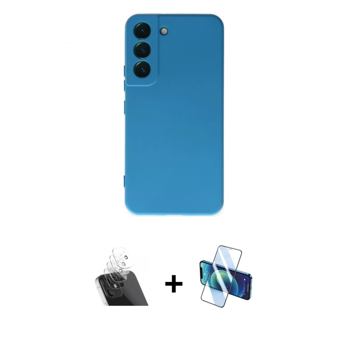 MARSİLYAN™- Galaxy S22 Plus Kılıf Ahenk Serisi - Siyah 3D Antistatik Cam Ekran Koruyucu + Kamera Lens Koruma Cam - SF